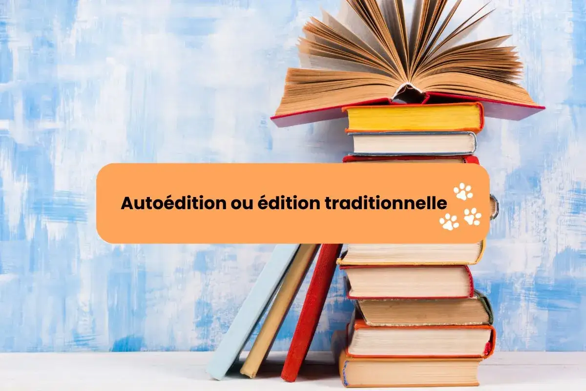 Une pile de livres ouverts et ferm&eacute;s sur un fond bleu textur&eacute;. Le texte 