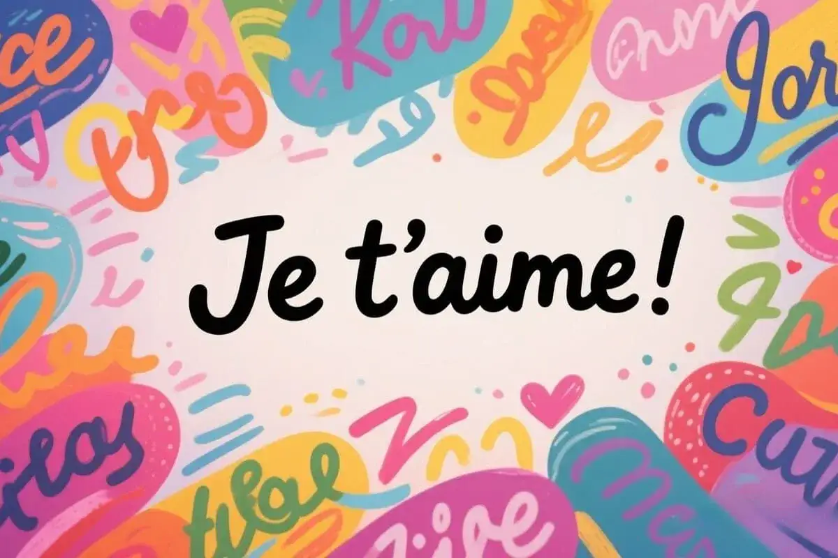 Un fond coloré et joyeux avec des mots doux comme
