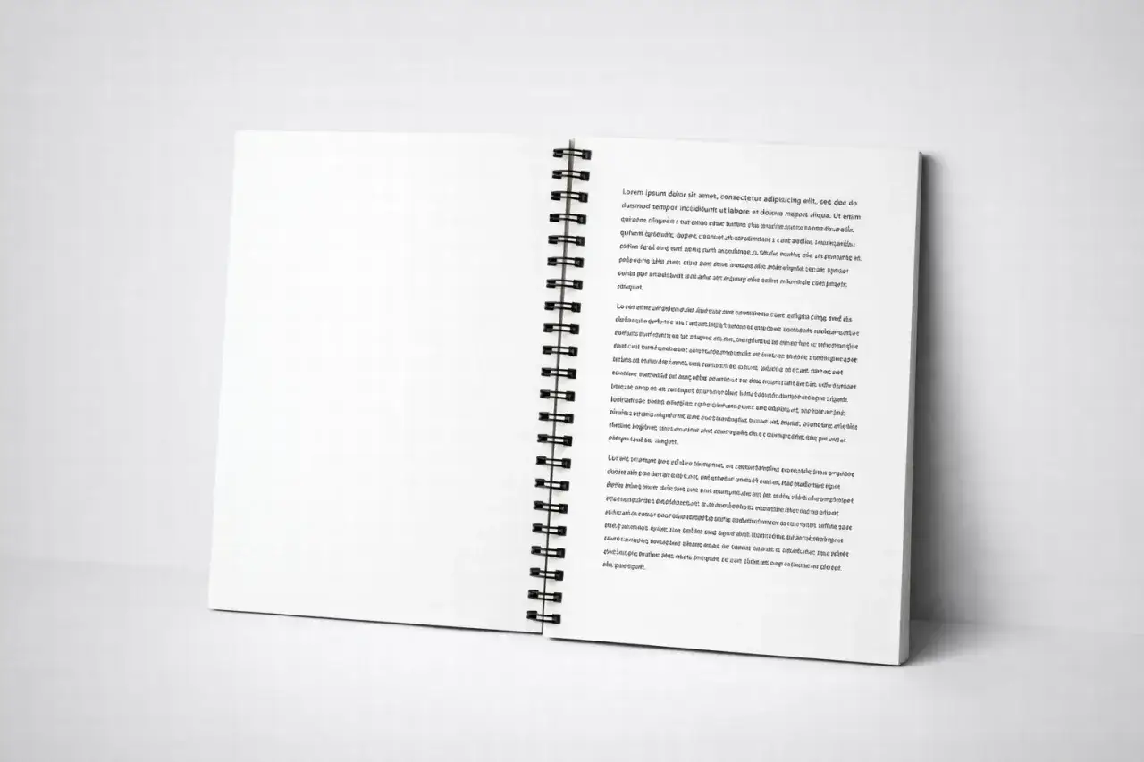 Un manuscrit exemple sur une page blanche, reli&eacute; par une spirale noire.