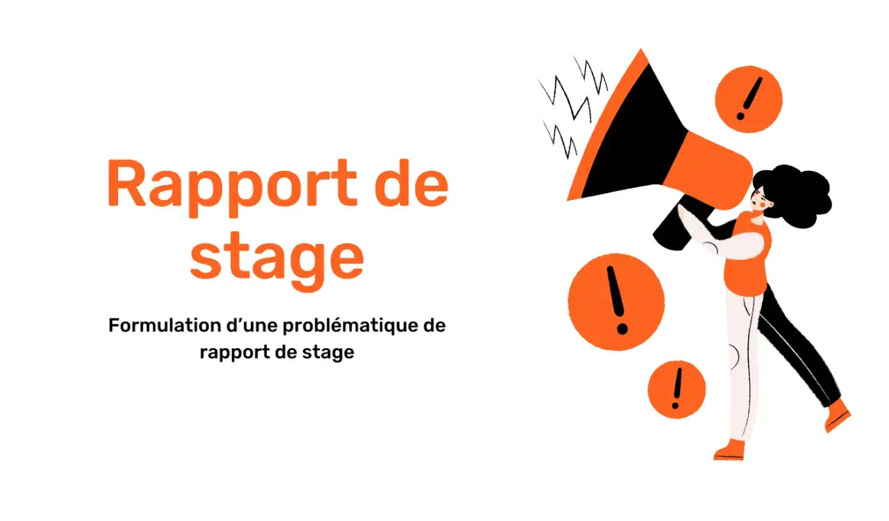Illustration sur la formulation d'une problématique de rapport de stage. Une personne tient un mégaphone, symbolisant la communication et l'importance de bien définir son sujet.