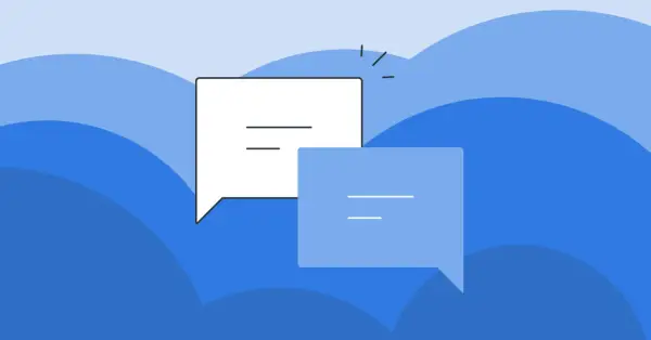 Deux bulles de dialogue, une blanche et une bleue, symbolisent une demande de lettre de recommandation.