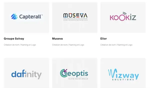 Logos de "Capterall", "Museva", "Kookiz", "Dafinity", "Geoptis" et "Wizway". Le nom d'aventurier imaginaire "Kookiz" est particulièrement intriguant.